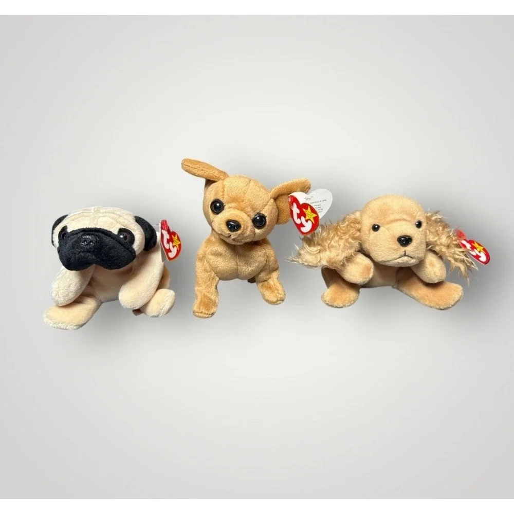 TY Original‎ Beanie Babies VTG Lot Of 3 Tiny Tag Error '98 Spunky '97 Pugsy '96
